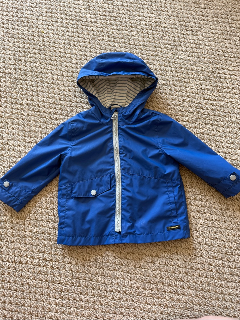 Zara Blue Hooded Rain Jacket - Striped Lining
